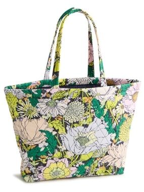 Vera Bradley Floral Quilted Tote Bag in Green and Yellow